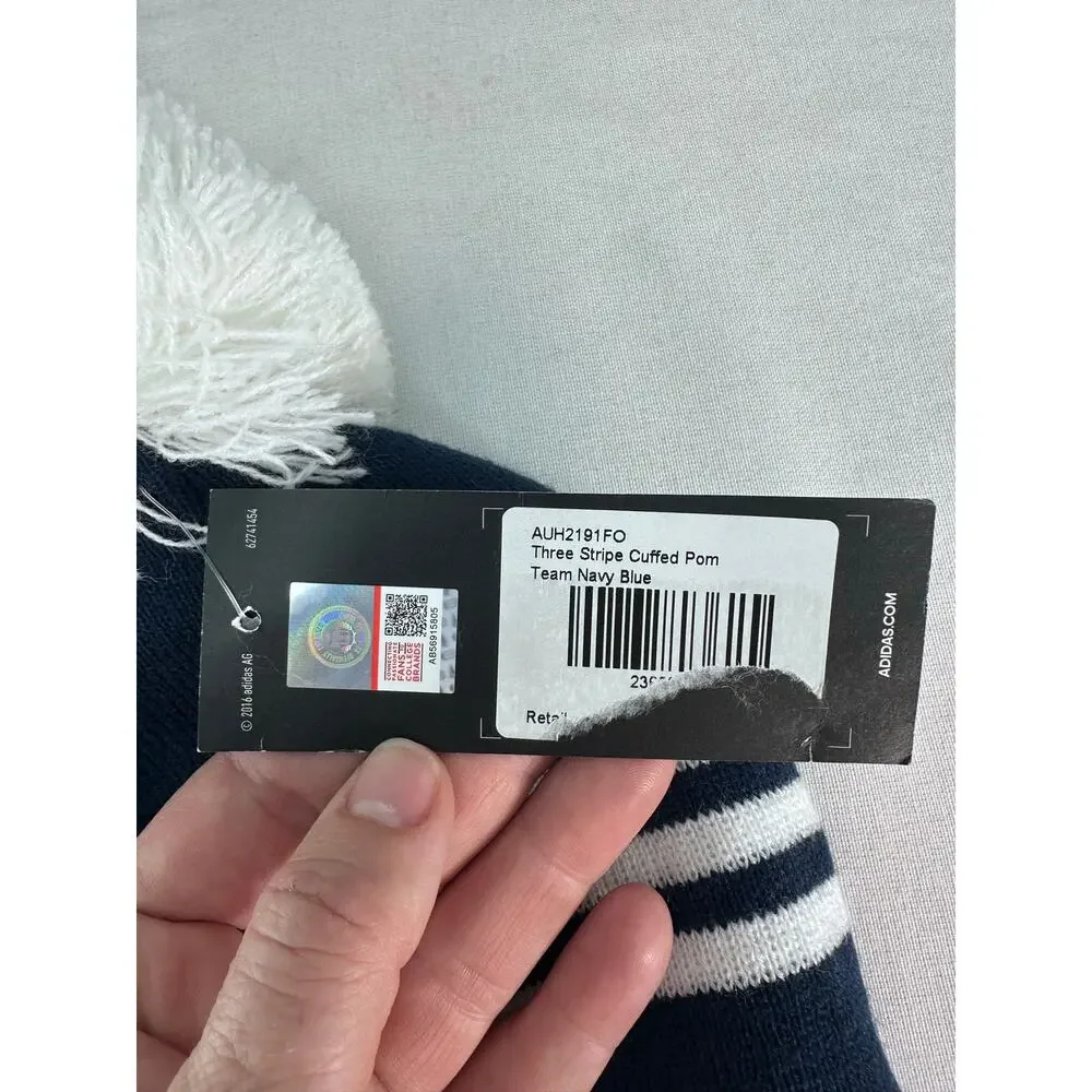 NWT Adidas Citadel College SC Navy Blue Winter Pom Pom Toboggan Hat Beanie